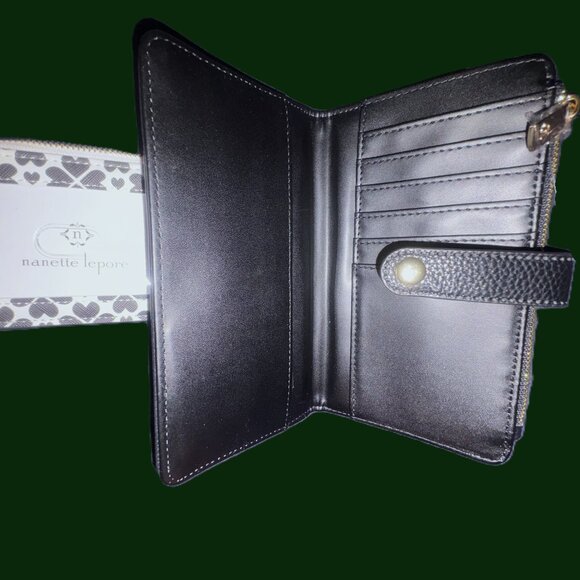 Nanette Lepore 2/1 Black Leather Snap Wallet with Card Holder Gold Hdware NWT - Picture 4 of 12